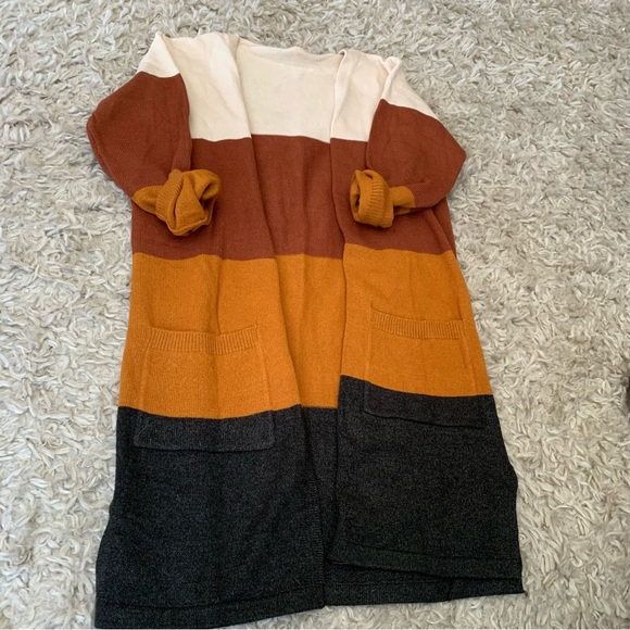 Amazon Women's Striped Cardigan Sweater Color Block Knit Open Front Long Sleeve - Picture 7 of 7